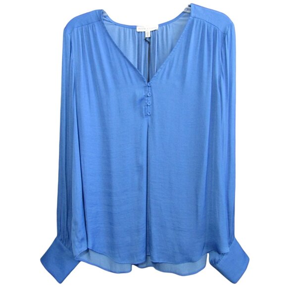 Maison D'Amelie Paris Blue Popover Top Womens Size L Long Sleeve New Tag - Picture 1 of 9